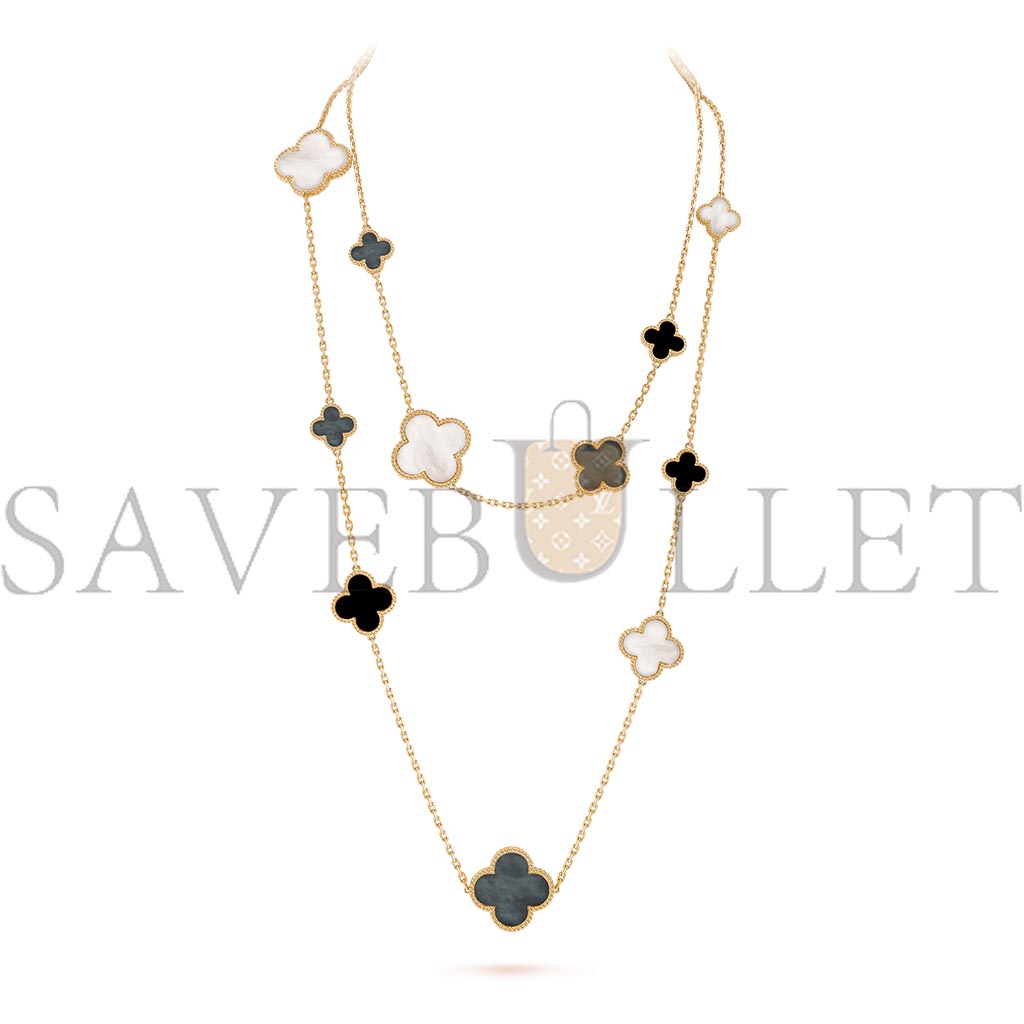 VAN CLEEF ARPELS MAGIC ALHAMBRA LONG NECKLACE, 16 MOTIFS - YELLOW GOLD, MOTHER-OF-PEARL, ONYX  VCARD79400